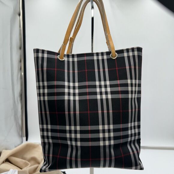 BURBERRY Nova Check Hand Bag Nylon Black Small Tote with Dust Bag - Picture 1 of 12